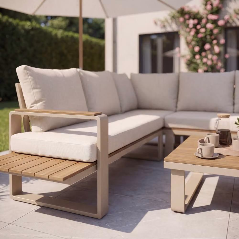 Artemis Home Linden Outdoor Corner Lounge Set and Table in Beige, W/D/H: 235 x 75 x 68 cm – 3