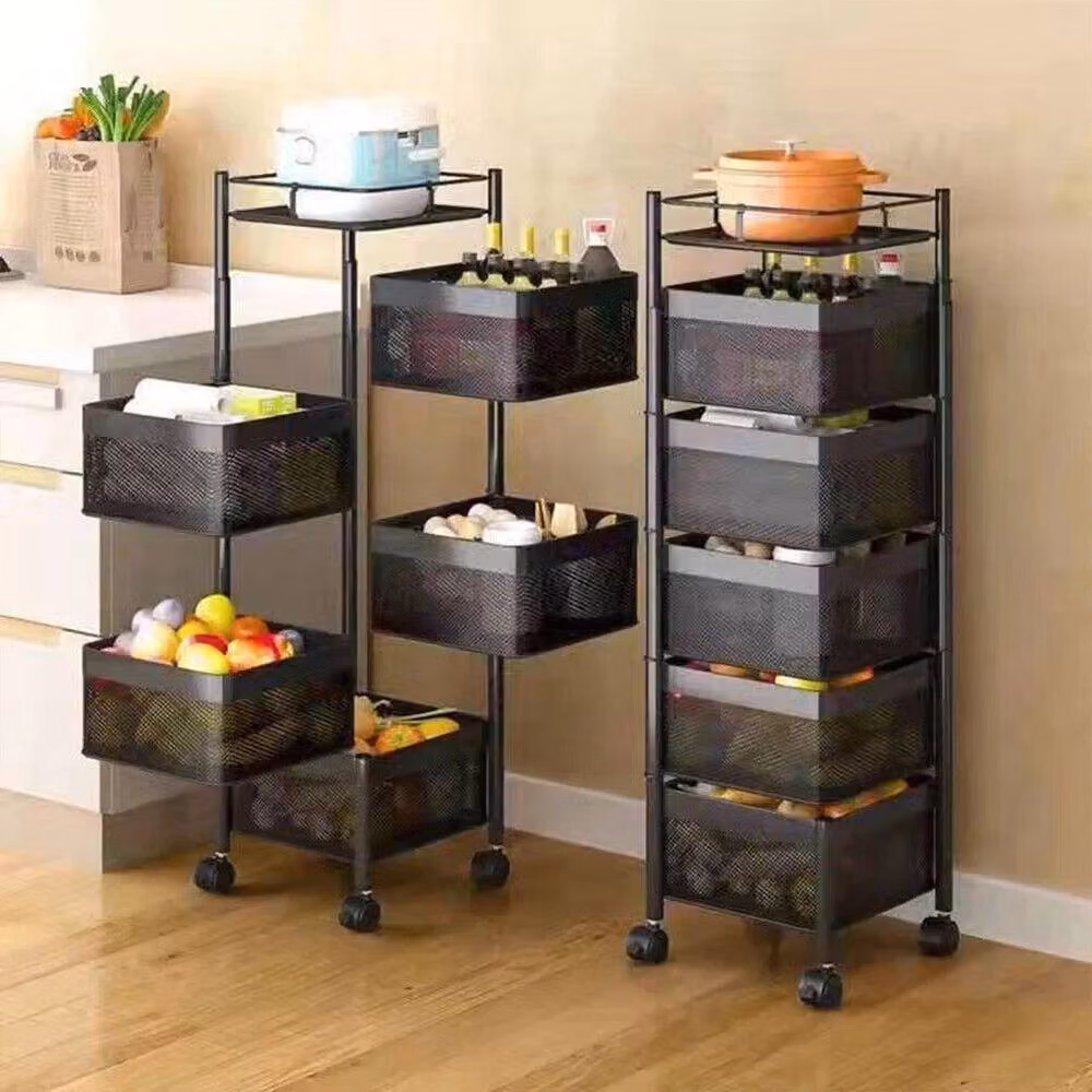 Kelvenix 6 Tier Rotating Kitchen Vegetable Storage Rack in Matt Black – 3