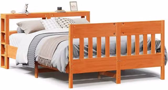 Berkfield Home Small Double Solid Wood Pine Bed Frame in Wax Brown, W/D/H: 120 x 200 cm – 1