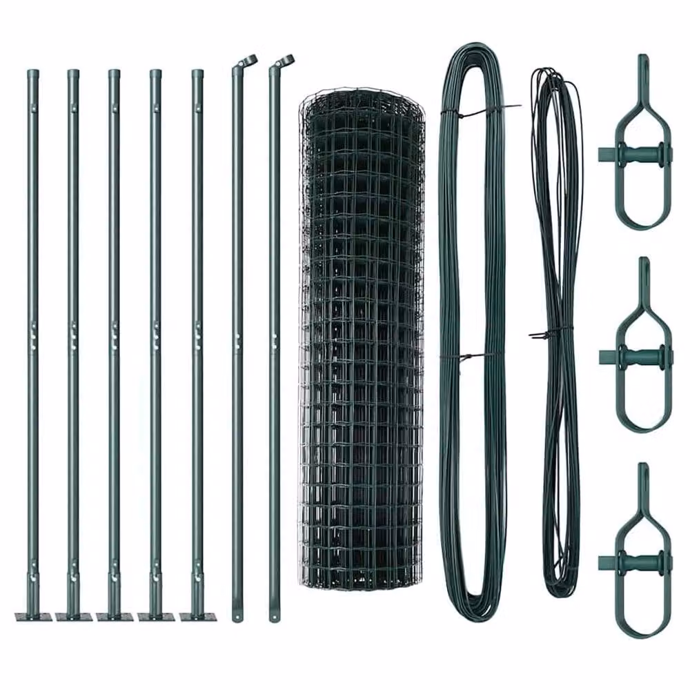 Berkfield Home Green Euro Fence with 7 Flanged Posts, Galvanised Steel, W: 10 m, H: 1.2 m – 4