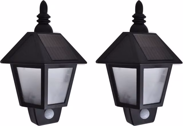 Berkfield Home Solar LED Wall Lamps with Motion Sensor, 2 Pack, Black – 1