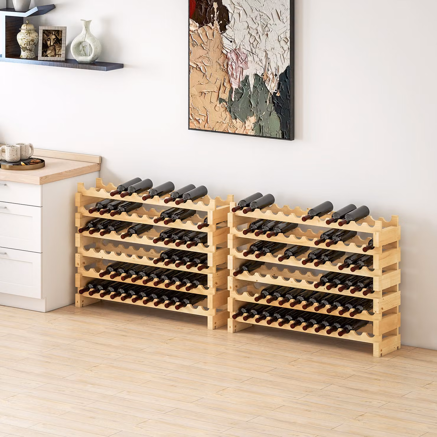 HOMCOM Set of 2 Six-Tier Rustic Fir Wood Wine Racks, Brown, 72 Bottle Capacity – 2
