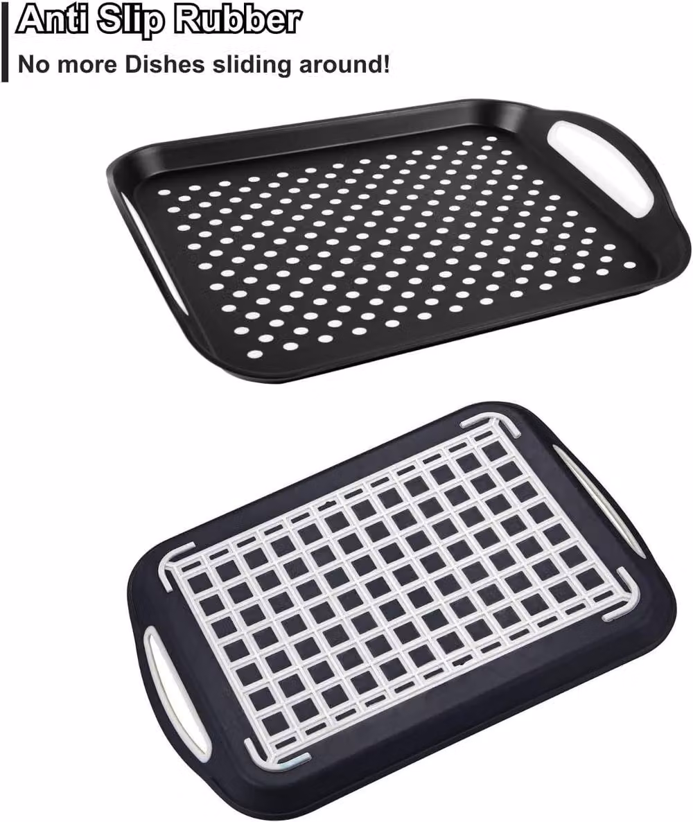 Marco Paul Non-Slip Rectangular Plastic Tray with Rubber Grip Surface and Handles in White – 3