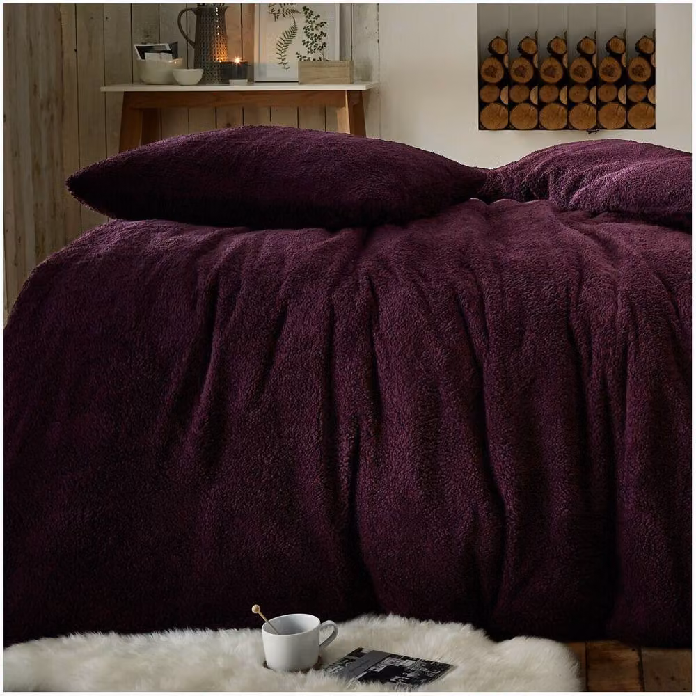 Smart Living Luxury Teddy Fleece Duvet Cover and Pillowcase Set in Aubergine Purple, Single – 3