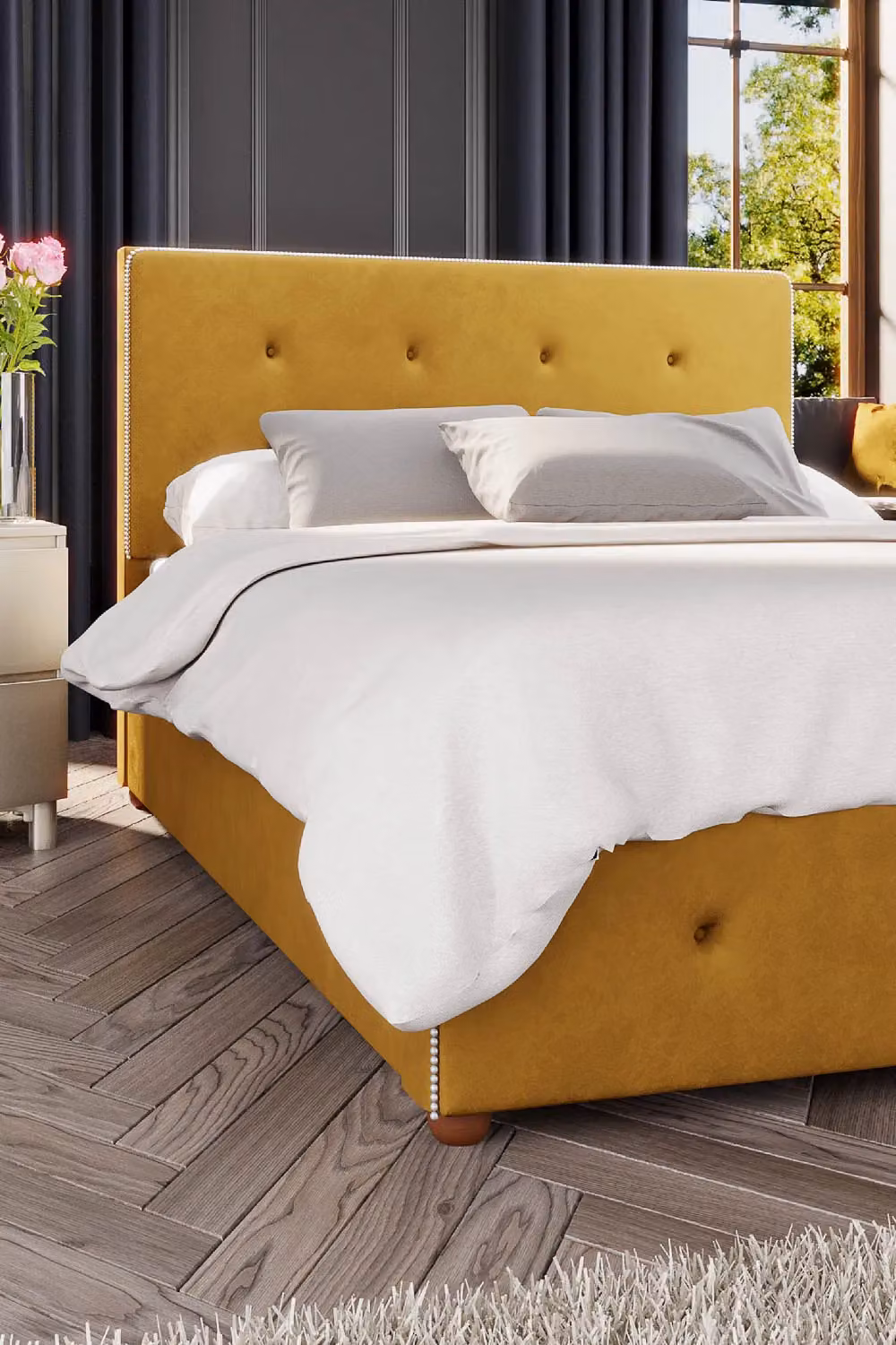 Laurence Llewelyn-Bowen Hesper Ottoman Storage Bed in Mustard Plush Velvet Fabric, Double (140 x 200 cm) – 3