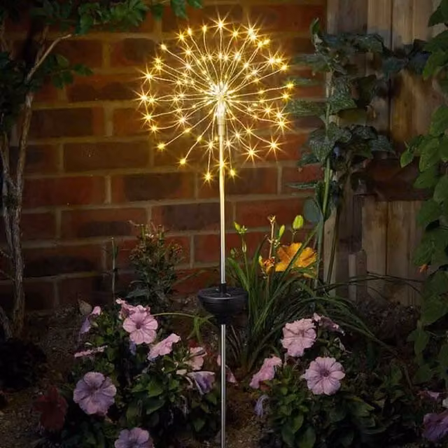 Garden Mile Starburst Solar Stake Light in Silver with Warm White LED and Dusk Sensor