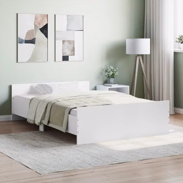 Berkfield Home Small Double Bed Frame with Headboard and Footboard in White, W/D/H: 120 x 190 cm – 1