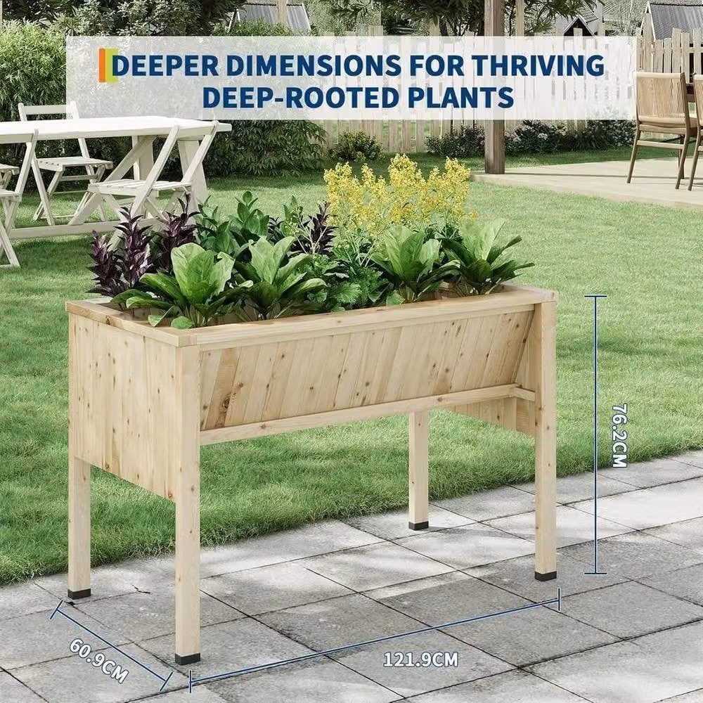 KORVIXA Elevated Wood Raised Bed Planter for Vegetable and Ornamental Gardens, Beige – 2
