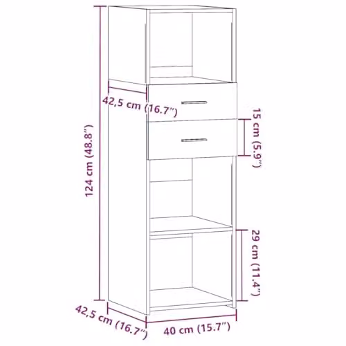 vidaXL Modern Highboard in Smoked Oak, Brown, W/D/H: 40 x 42.5 x 124 cm – 3