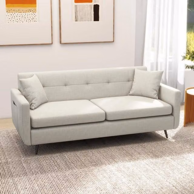Chilli Seating Coco 2 Seater Beige Fabric Upholstered Sofa with Scatter Cushions