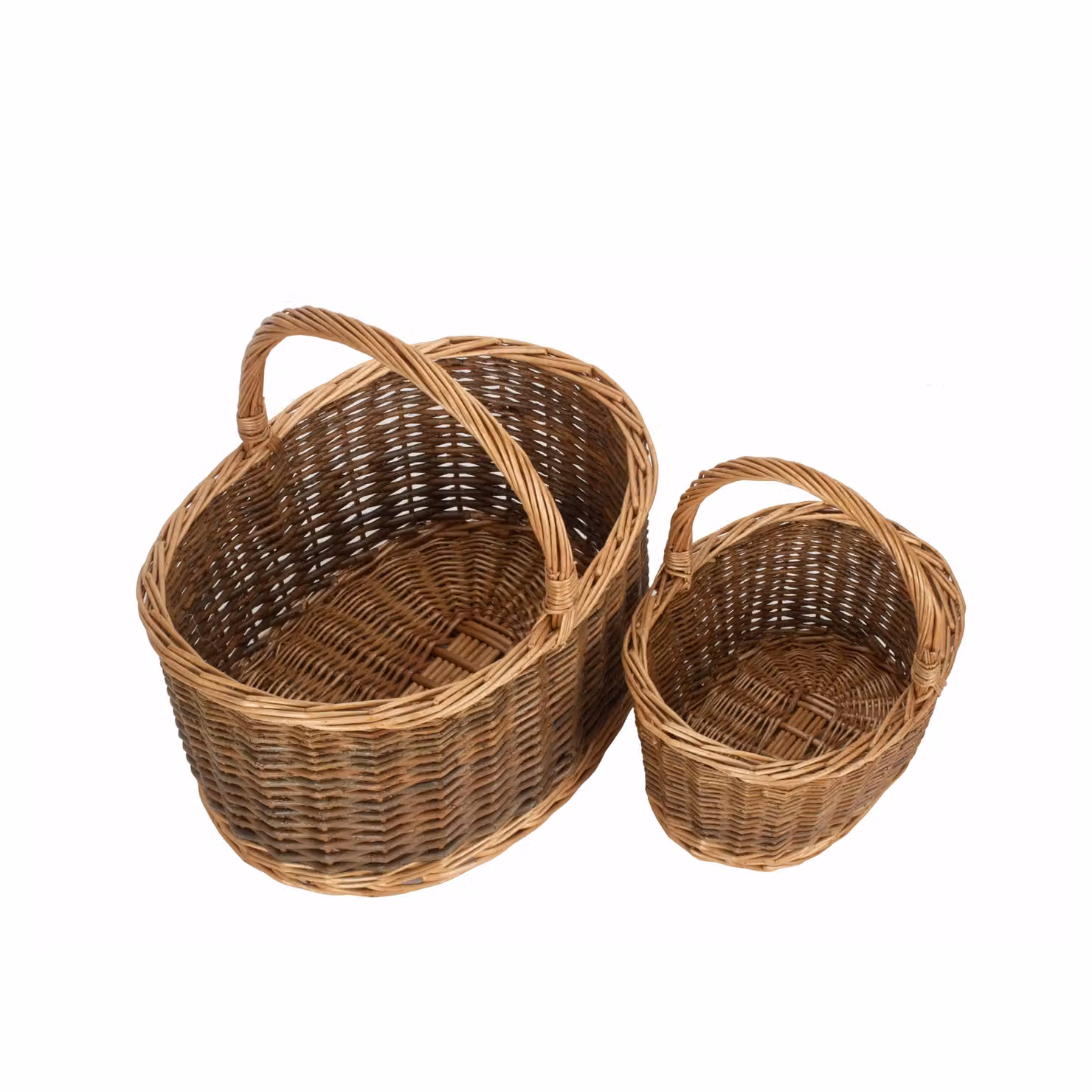 Red Hamper Set of Two Brown Open Weave Rattan Shopping Baskets with Handles – 2
