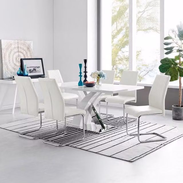 FurnitureboxUK Atlanta Modern Rectangular High Gloss White Dining Table and 6 Lorenzo Chairs Set