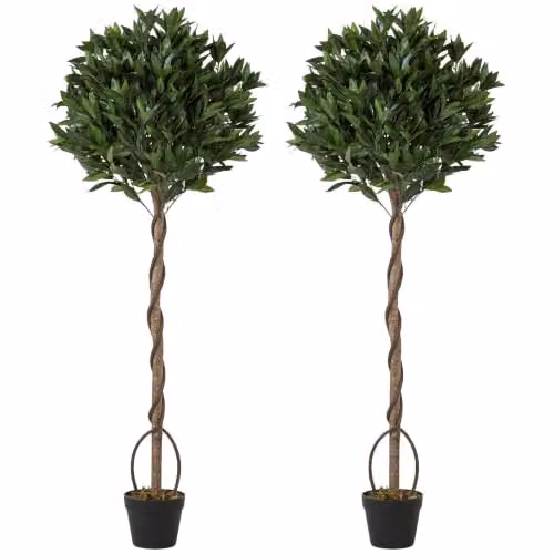 Outsunny Set of 2 Artificial Bay Laurel Topiary Trees, Green, Height: 150 cm – 1