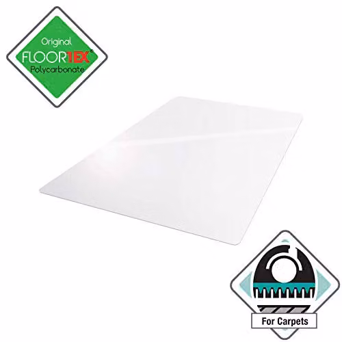Floortex Ultimat Polycarbonate Rectangular Chair Mat for Carpets over 12mm, Transparent, W: 119 cm, D: 89 cm