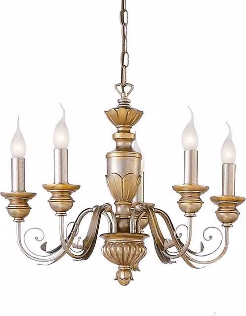 Ideal Lux Dora 5 Light Chandelier in Antique Brass Finish with E14 Base