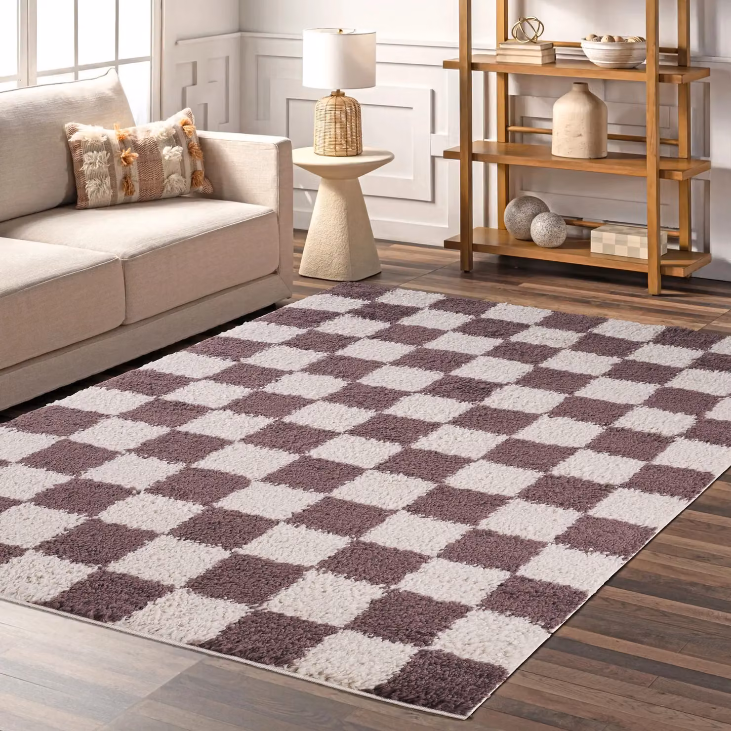 Desire Rugs Chester Modern Checkered Shaggy Area Rug, Purple, W: 60 cm, L: 220 cm – 5