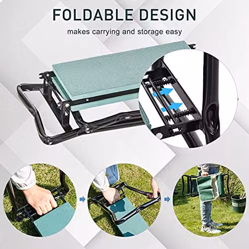 Outsunny 2 in 1 Garden Kneeler Seat with Tool Bag, Green – 5