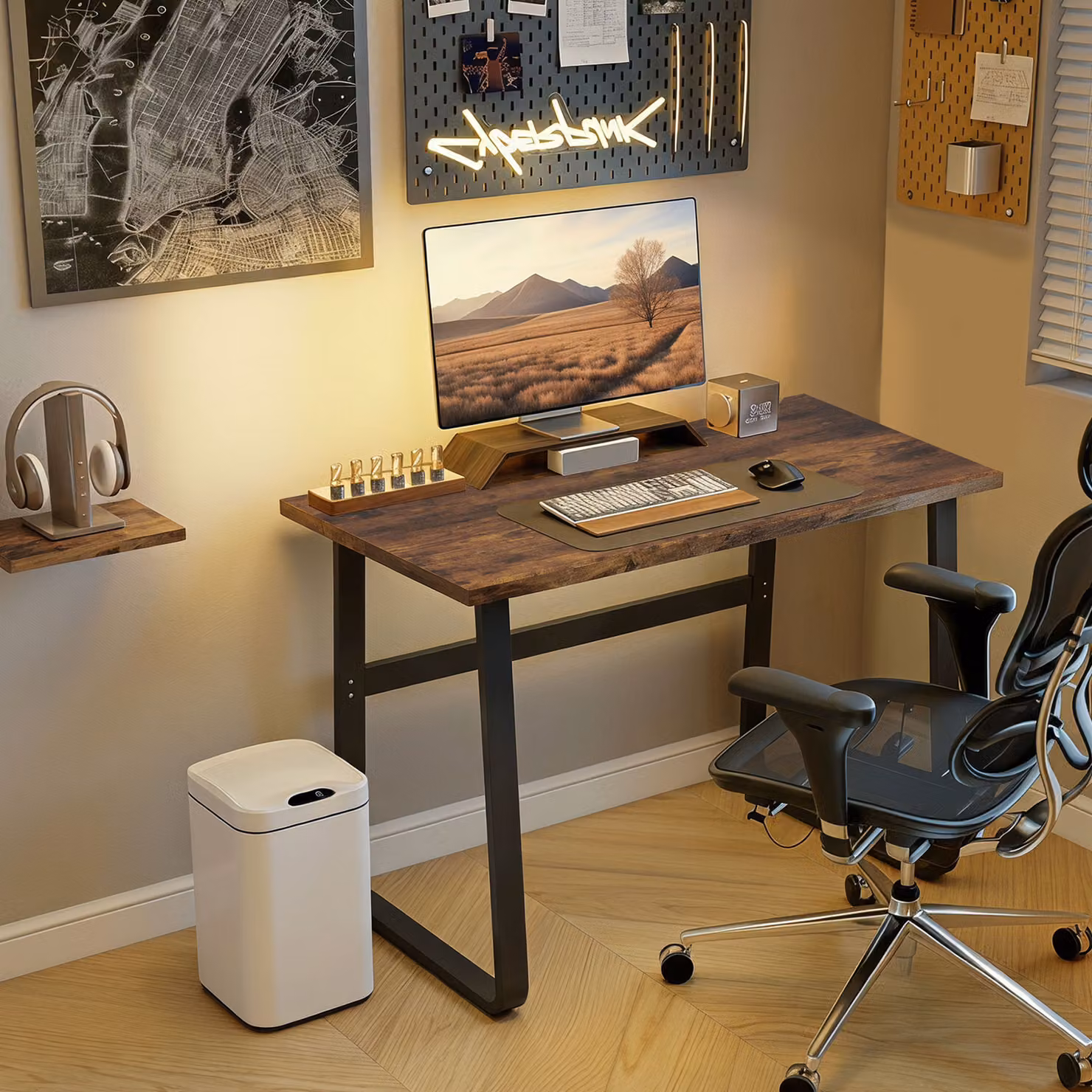 HOMCOM Industrial Writing Desk with Metal Legs in Rustic Brown and Black, W: 100 cm, D: 58 cm, H: 74.5 cm – 7