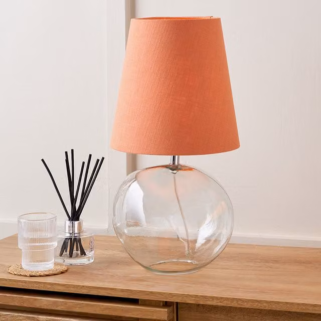 Pacific Lifestyle Modern Glass Table Lamp with Terracotta Fabric Shade in Transparent and White