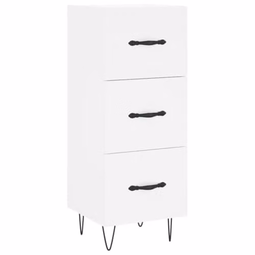 vidaXL Modern White Sideboard in Matt MDF and Metal, W/D/H: 34.5 x 34.5 x 90 cm