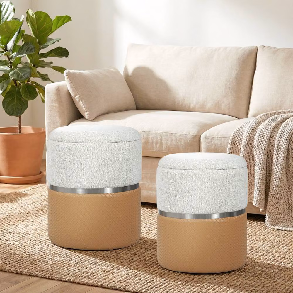 STILVORA Nesting Round Ottoman Set of 2 with Storage in Cream – 2