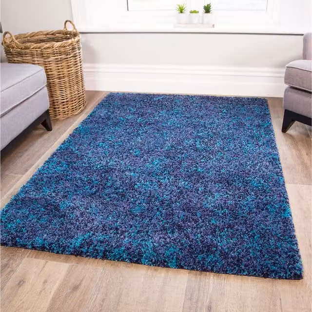 The Rug House Super Soft Teal Blue Mottled Shaggy Abstract Area Rug, W: 290 cm, D: 200 cm