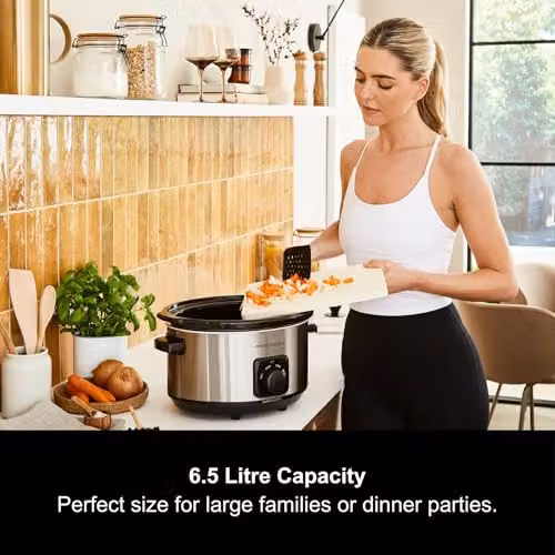 Morphy Richards 6.5L Slow Cooker in Silver with Ceramic Pot and Stainless Steel Finish – 7