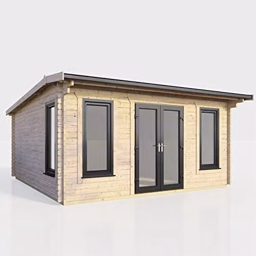 Powersheds Premium Apex Log Cabin with Double Doors and Toughened Glass Windows in Anthracite or Brown – 1