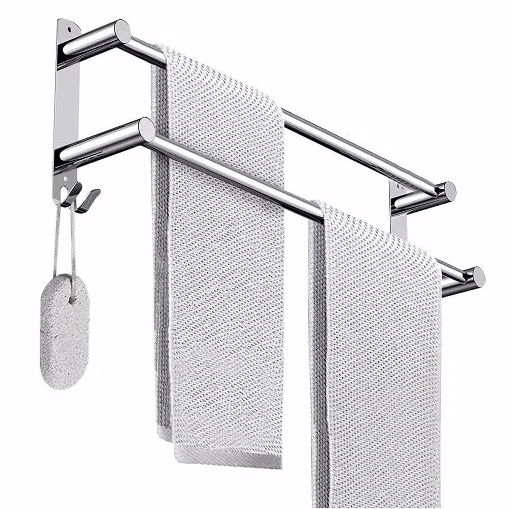 FORGEVIO Silver Double Towel Rail Bathroom Rack Shelf, W: 180 cm, H: 180 cm – 1