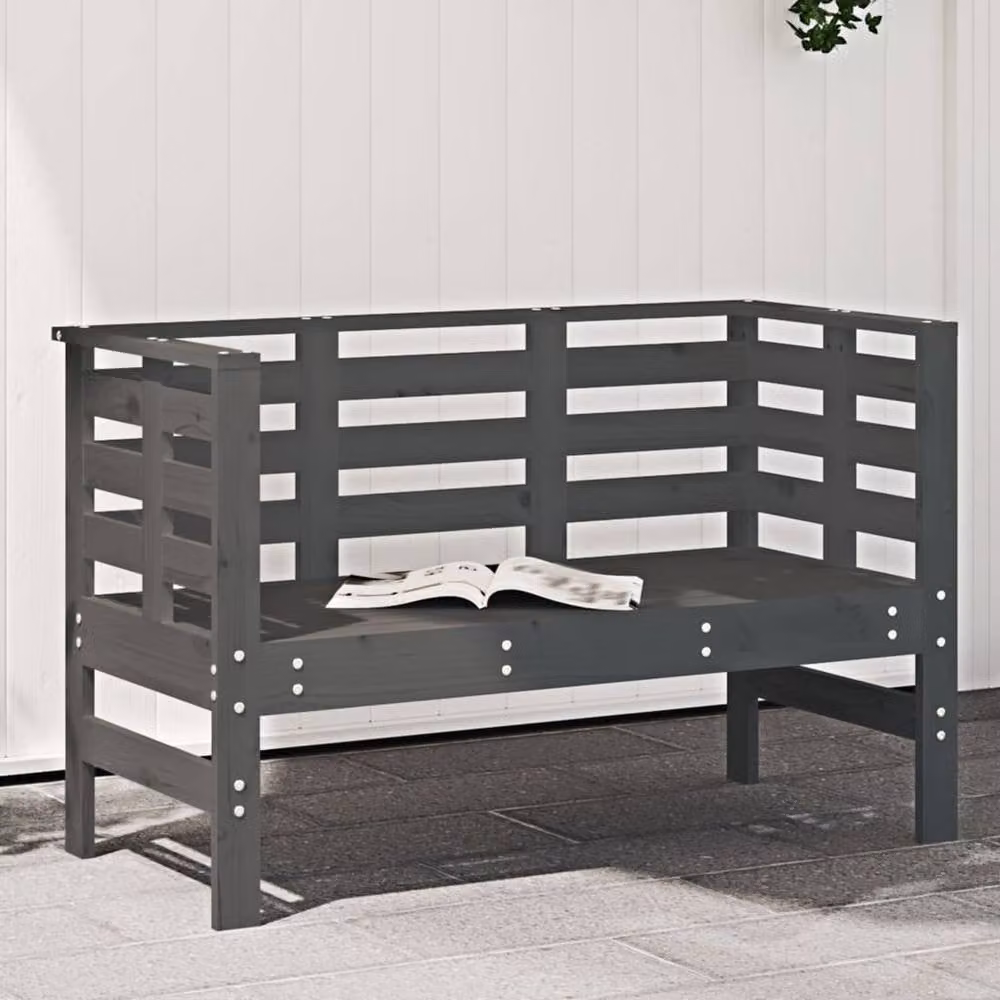 Berkfield Home Beautiful Garden Bench in Grey Solid Pine Wood, W/D/H: 111.5 x 53 x 71 cm – 2