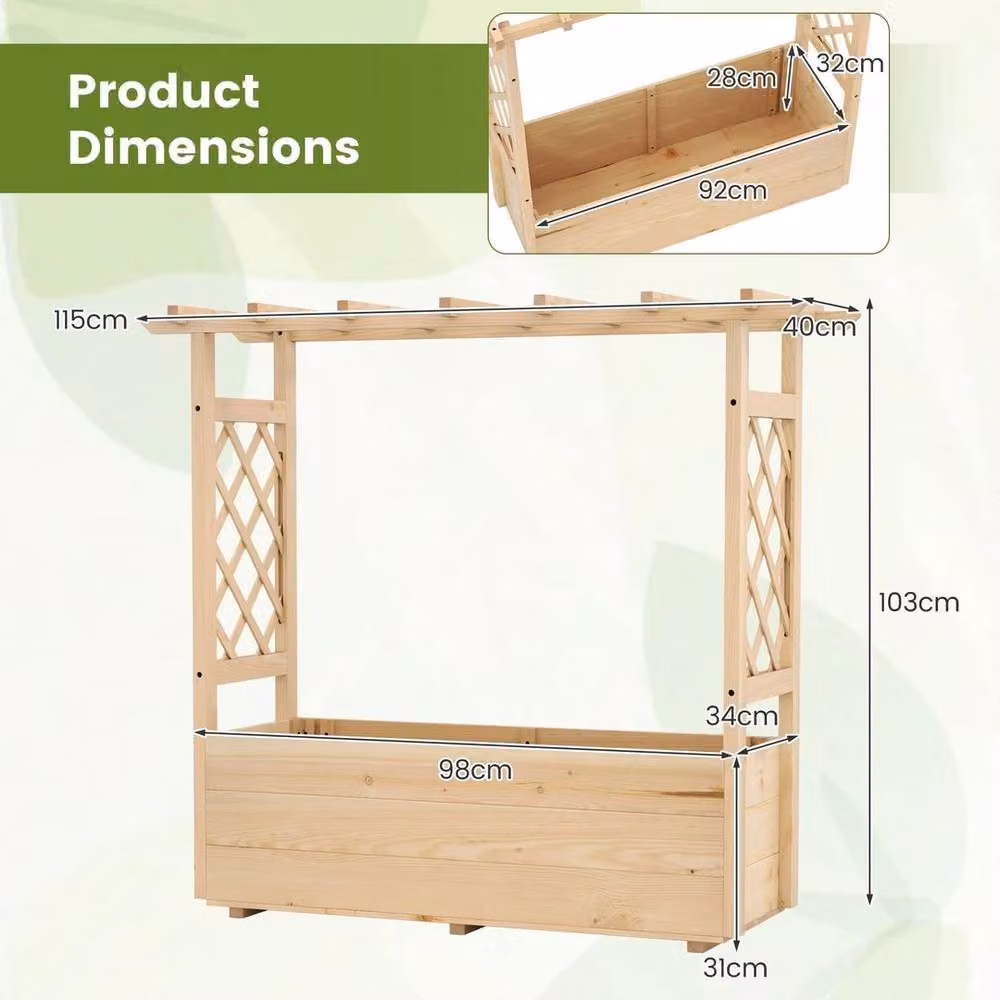 KORVIXA Wooden Elevated Planter Box in Brown for Herb, Vegetable and Ornamental Gardens, W: 103 cm, D: 40 cm, H: 40 cm – 2