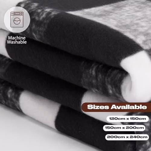 Dreamscene Black and Grey Checked Fleece Throw Blanket, W/D/H: 120 x 150 cm – 5