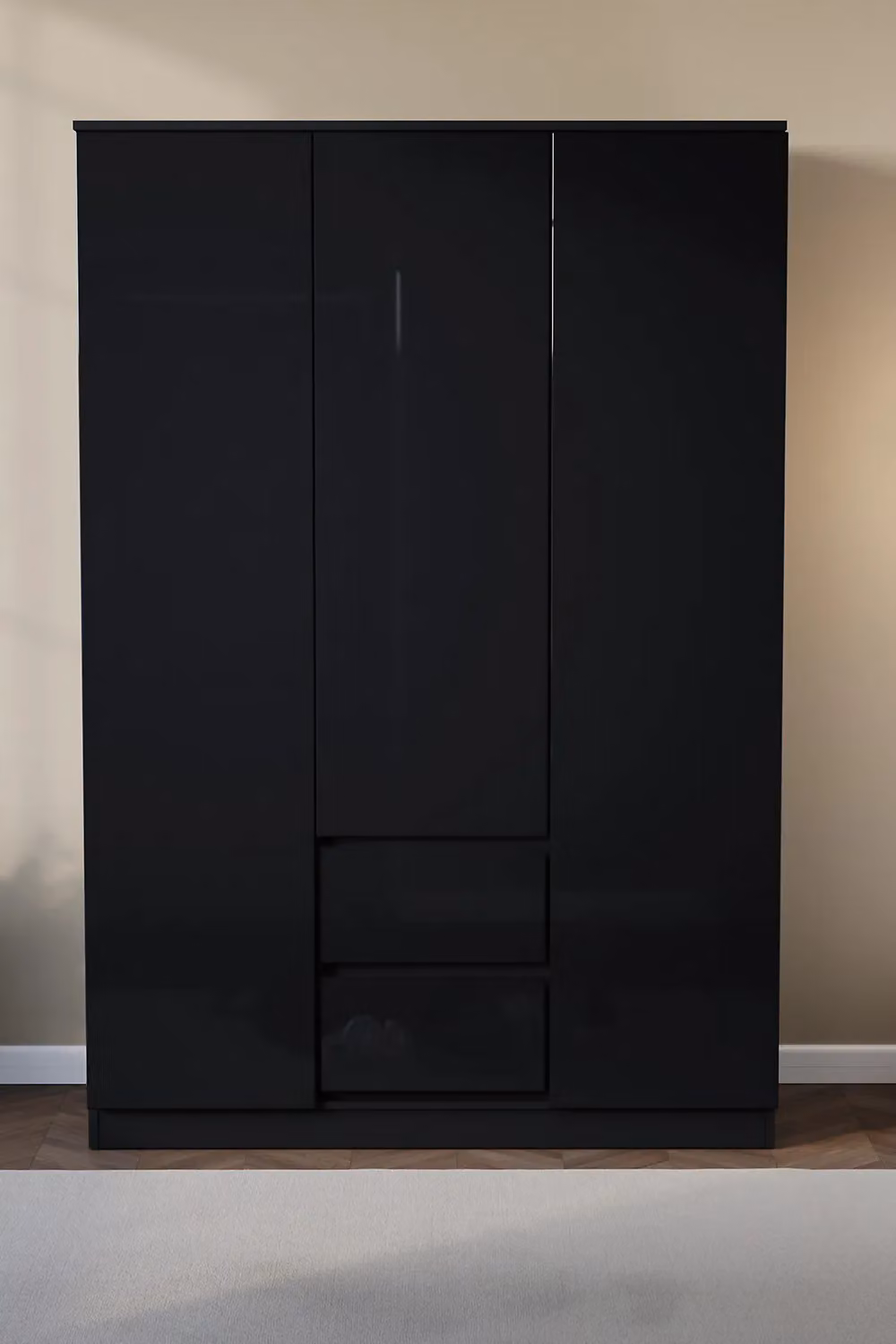 Vida Designs Glinton High Gloss 3 Door 2 Drawer Wardrobe in Black – 3