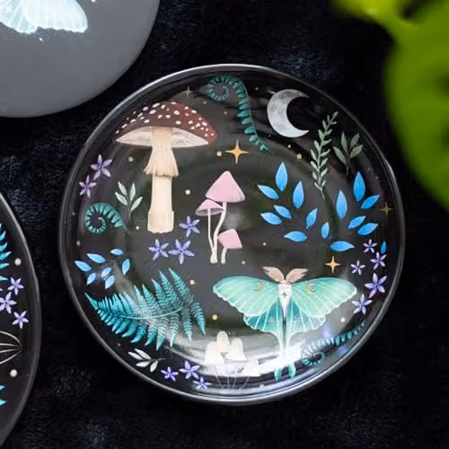 Something Different Wholesale Nocturnal Landscape Round Floral Trinket Dish in Multicolour, Gold and Black, Diameter: 18.0 cm – 2