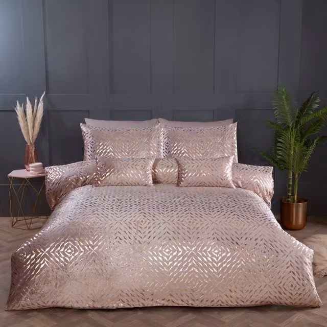 Rapport Home Bellagio Graphic Duvet Cover Set in Pink and Gold, Superking (200 x 200 cm)