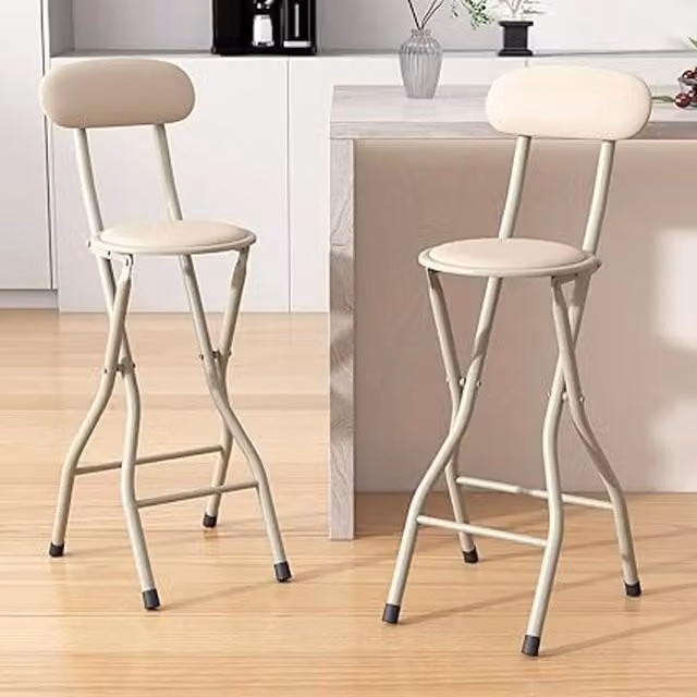 MCC Direct Set of 2 Padded Folding Breakfast Bar Stools in White and Beige – 1