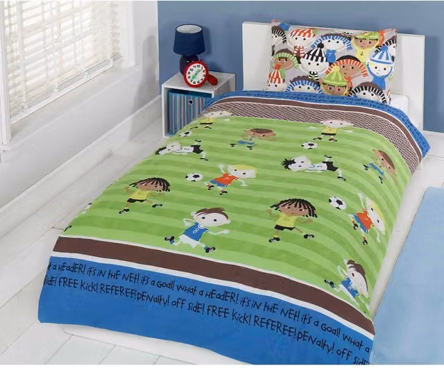 Rapport Home Football Friends Polycotton Duvet Cover and Pillowcase Set for Children, Multicolour and Green