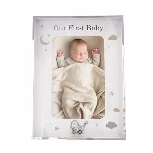 Happy Homewares Modern Geometric Single Baby Picture Frame in Silver, Gold and Black, W/H: 20 x 15 cm
