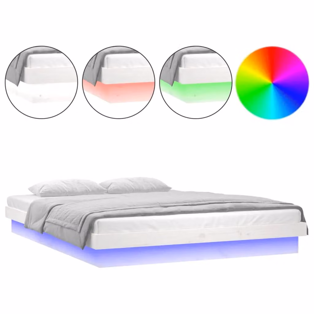 Berkfield Home Super King Solid Wood LED Bed Frame with Under-Bed Lighting and USB Charging Ports, White, W/D/H: 180 x 200 cm – 2