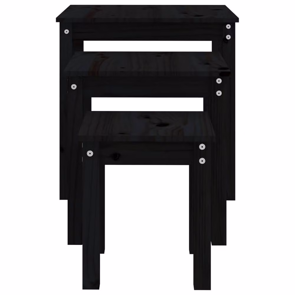 Berkfield Home Nesting Tables, Set of 3, Black Solid Pine Wood – 5