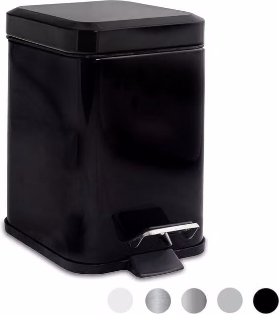 Harbour Housewares Black Stainless Steel Square Bathroom Pedal Bin with Removable Inner Bucket
