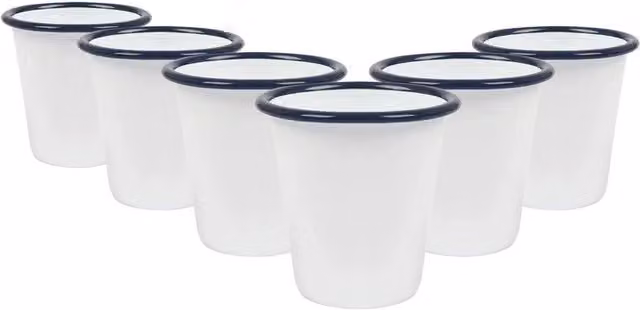 PAWNORA Blue and White Enamel Stainless Steel Tumblers, 300ml, Pack of 6