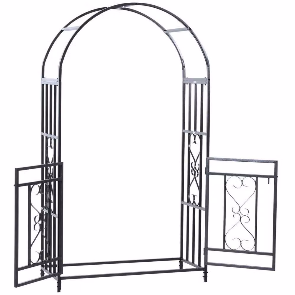 NESTLUNE Metal Garden Rose Arch Pergola and Climbing Frame in Black, H: 210 cm, W: 113 cm – 3