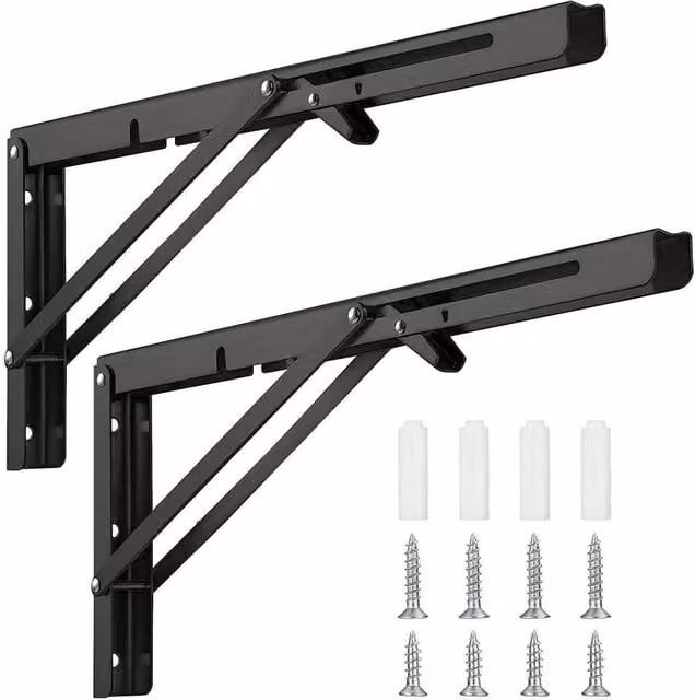 PAWNORA Heavy Duty Matt Black Fold Up Angle Bracket Shelf, Width: 40 cm