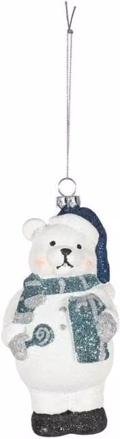 KDMD White and Blue Bear Glass Hanging Christmas Decorations, 2 Pack, Height: 13.5 cm