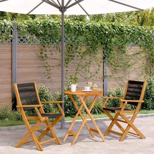 Berkfield Home 3 Piece Modern Bistro Set in Black Polypropylene and Acacia Wood – 1