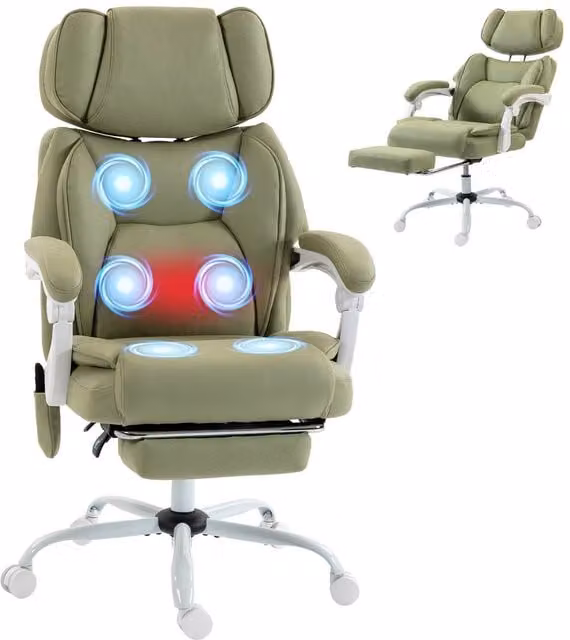 Rolipo Green Heated Massage Reclining Executive Office Chair with High Back and Headrest – 1