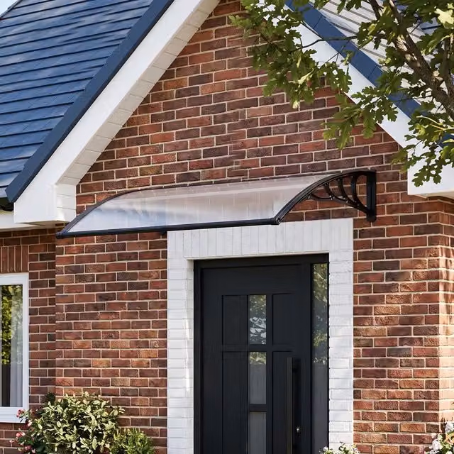 Breeins Transparent Outdoor Door Canopy with Drainage Channel, Aluminium and Polycarbonate, W: 100 cm, Depth: 150 cm