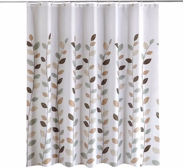 Neel Blue Leaves Design Polyester Water-Resistant Shower Curtain with 12 Hooks, W: 180 cm, H: 200 cm – 1