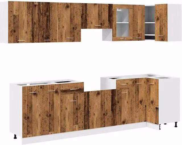 Berkfield Home 11 Piece Old Wood Kitchen Cabinet Set in Brown – 1